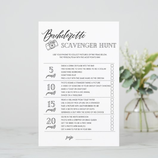 Bachelorette Scavenger Brautparty (Stehend Vorderseite)