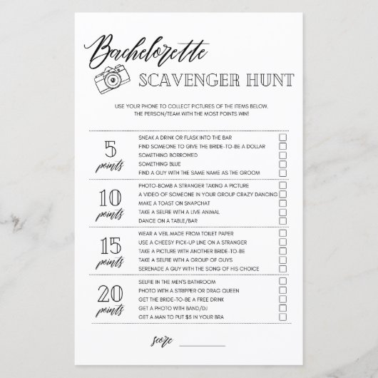 Bachelorette Scavenger Brautparty (Vorderseite)