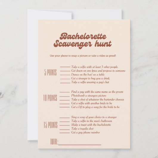 Bachelorette-Scavenger-Jagdspiel, Bachelorettenspi Einladung (Vorderseite)