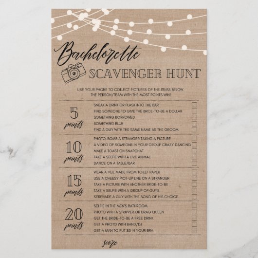 Bachelorette Scavenger Jagdspiel Brautparty Fliege Flyer (Vorne)