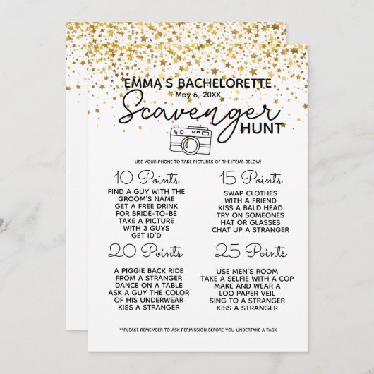 Bachelorette-Scavenger-Jagdwild in Party Einladung (Vorne/Hinten)