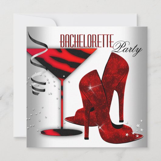 Bachelorette Schuhe mit weißer Roter Ferse Einladung (Vorderseite)