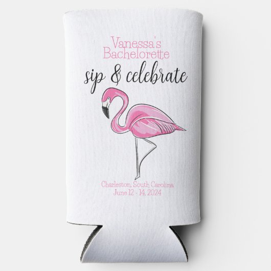 Bachelorette Sip & Celebrate Pink Flamingo Custom Selters Dosenkühler (Vorderseite)