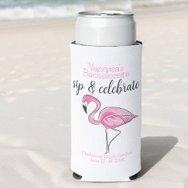 Bachelorette Sip & Celebrate Pink Flamingo Custom Selters Dosenkühler