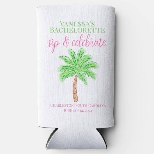 Bachelorette Sip & Celebrate Preppy Palm Custom Selters Dosenkühler (Vorderseite)