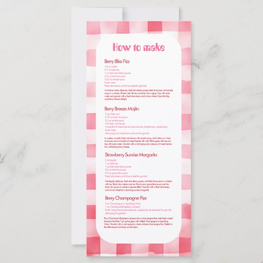 Bachelorette Strawberry Sweet Bar Cocktail Menu (Rückseite)