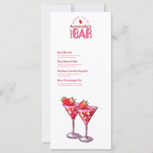 Bachelorette Strawberry Sweet Bar Cocktail Menu (Vorderseite)