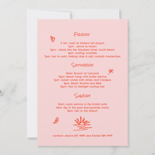 Bachelorette Sun und Spritz Einladung (Rückseite)