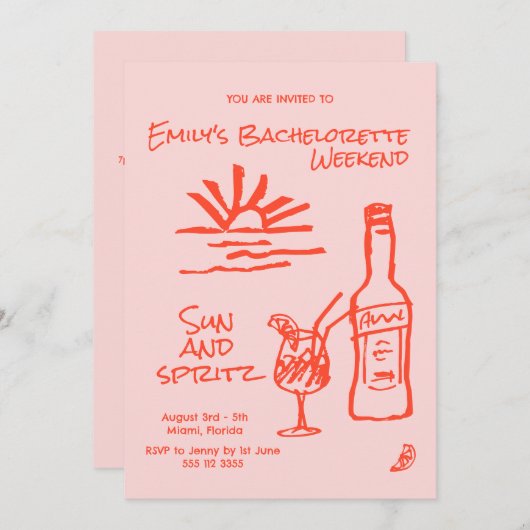 Bachelorette Sun und Spritz Einladung (Vorne/Hinten)