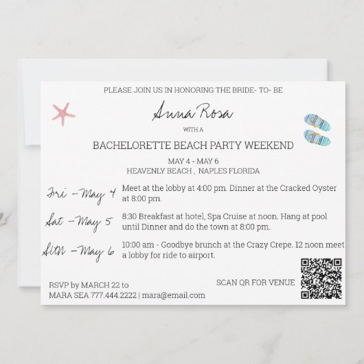 *~* Bachelorette Tropical Exotic QR Beach Party Einladung (Rückseite)