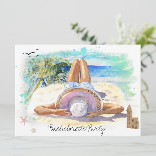 *~* Bachelorette Tropical Exotic QR Beach Party Einladung (Stehend Vorderseite)