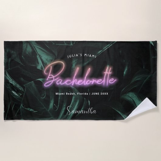 Bachelorette Tropical Palms Neon | Monogramm Strandtuch (Vorderseite)