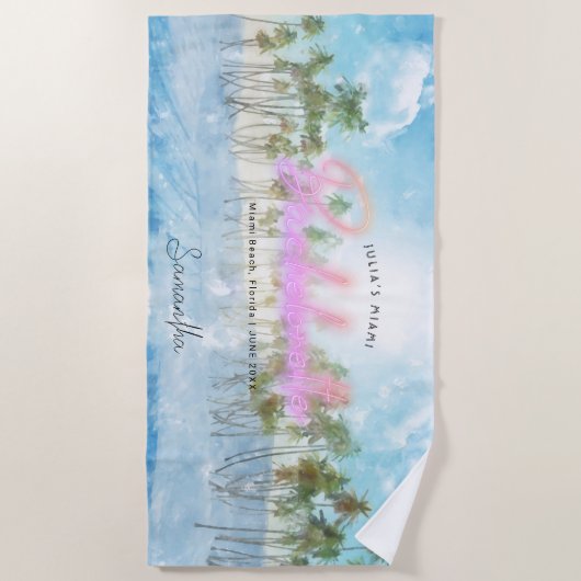 Bachelorette Tropical Palms Neon | Monogramm Strandtuch (Vorderseite)