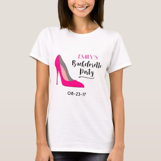 Bachelorette Typografie mit Hot Pink High Heel Sho T-Shirt (Vorderseite)