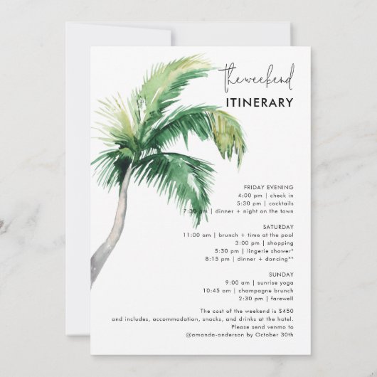 Bachelorette Weekend and Itinerary Einladung (Rückseite)