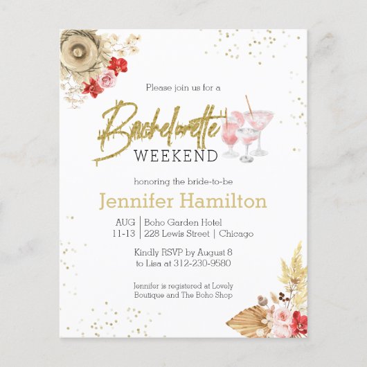Bachelorette Weekend Boho Haushalt Einladung (Vorderseite)