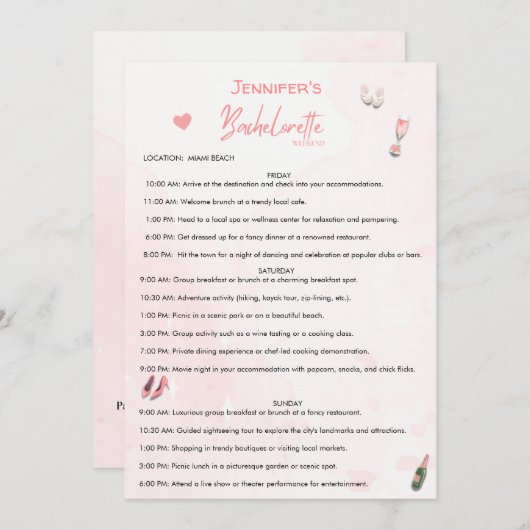 Bachelorette Weekend Editierbare Strecke Einladung (Vorne/Hinten)