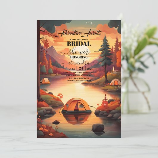 Bachelorette Weekend im Camping Wald Einladung (Stehend Vorderseite)