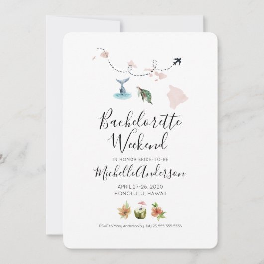 Bachelorette Weekend in Honolulu Hawaii Einladung (Vorderseite)