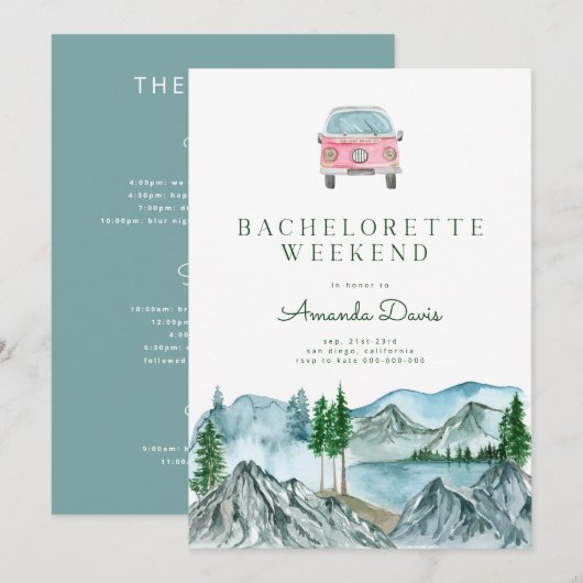 Bachelorette Weekend in Woods Cabanas Camping Einladung (Vorne/Hinten)