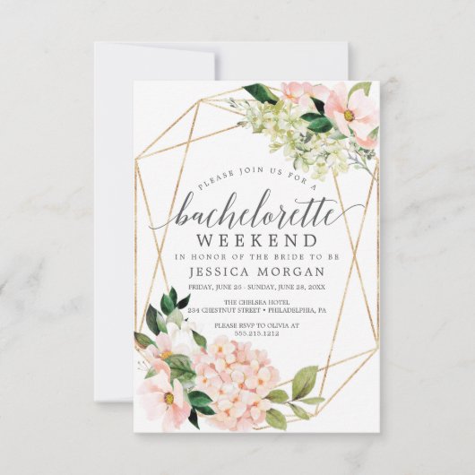 Bachelorette Weekend Itinerary Blush Hydrangea Einladung (Vorderseite)