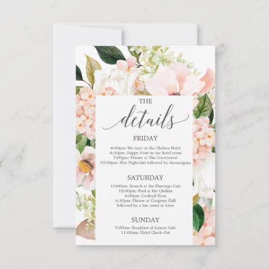 Bachelorette Weekend Itinerary Blush Hydrangea Einladung (Rückseite)