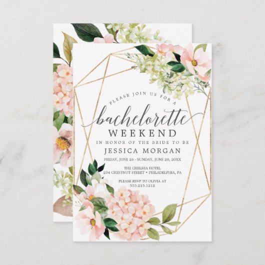 Bachelorette Weekend Itinerary Blush Hydrangea Einladung (Vorne/Hinten)