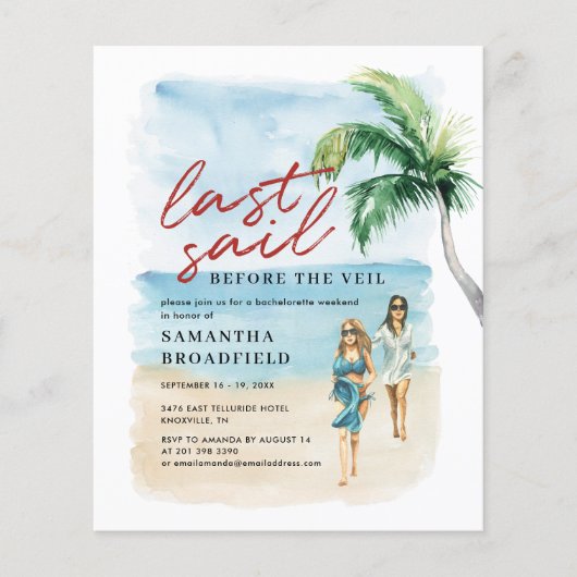 Bachelorette Weekend Itinerary Card (Vorderseite)