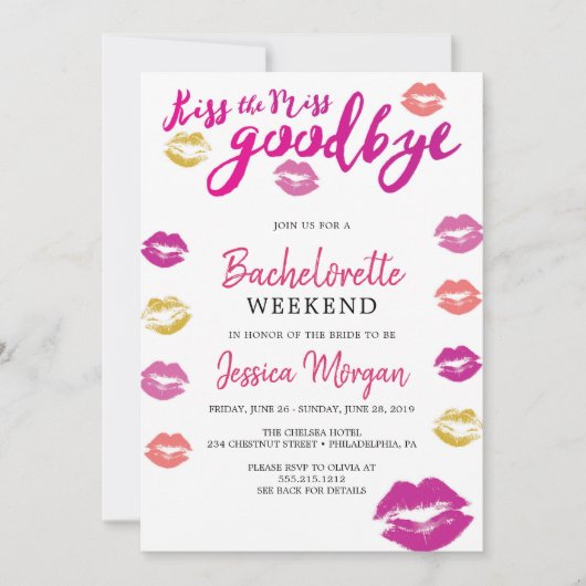 Bachelorette Weekend Itinerary Kiss Einladung (Vorderseite)