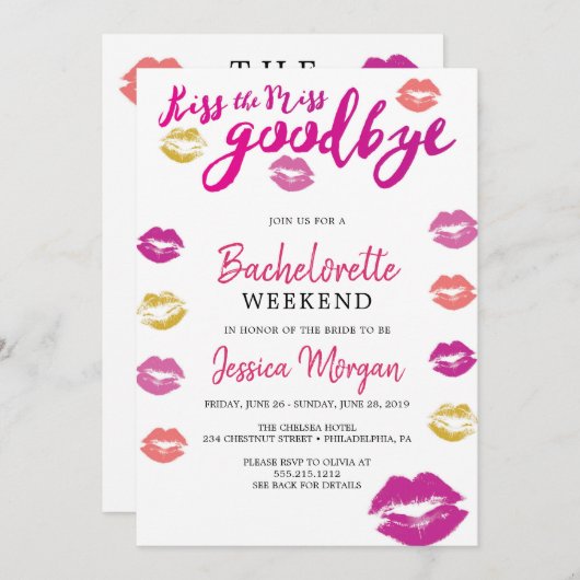 Bachelorette Weekend Itinerary Kiss Einladung (Vorne/Hinten)