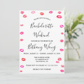 Bachelorette Weekend Itinerary Kiss Lipstick Einladung (Stehend Vorderseite)