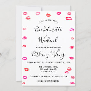 Bachelorette Weekend Itinerary Kiss Lipstick Einladung