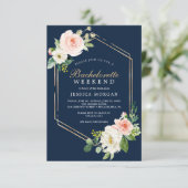 Bachelorette Weekend Itinerary Navy Blue Gold Einladung (Stehend Vorderseite)