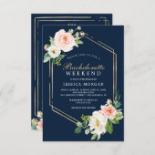 Bachelorette Weekend Itinerary Navy Blue Gold Einladung (Vorne/Hinten)