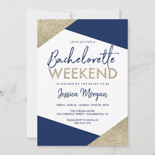 Bachelorette Weekend Itinerary Navy Einladung (Vorderseite)