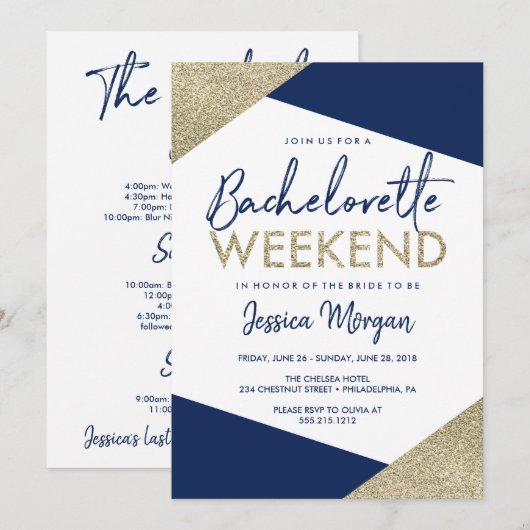Bachelorette Weekend Itinerary Navy Einladung (Vorne/Hinten)