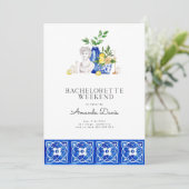 Bachelorette Weekend Lemon Mediterranean Tiles Einladung (Stehend Vorderseite)