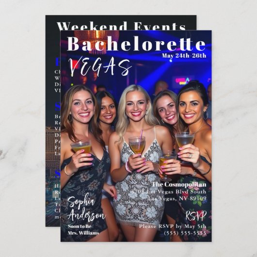 Bachelorette Weekend Magazine Cover Einladung (Vorne/Hinten)