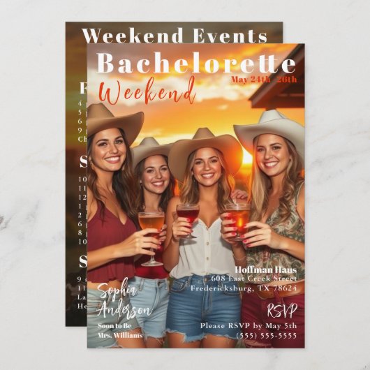 Bachelorette Weekend Magazine Cover Einladung (Vorne/Hinten)