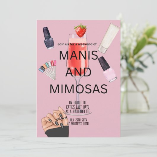 Bachelorette Weekend Mani & Mimosas Einladung (Stehend Vorderseite)