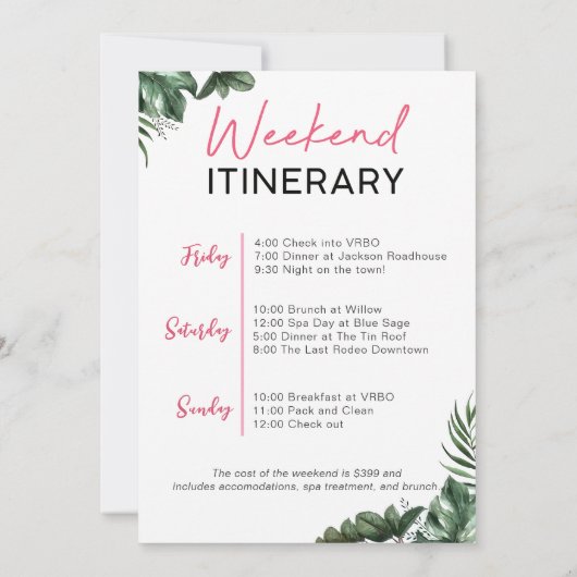 Bachelorette Weekend Palm Beach Einladung (Rückseite)