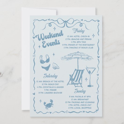 Bachelorette Weekend Party Dusty Blue Einladung (Rückseite)