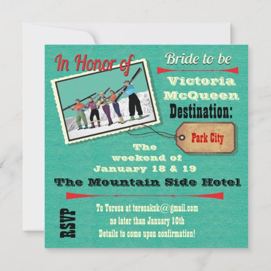 Bachelorette Weekend Party Einladung (Rückseite)