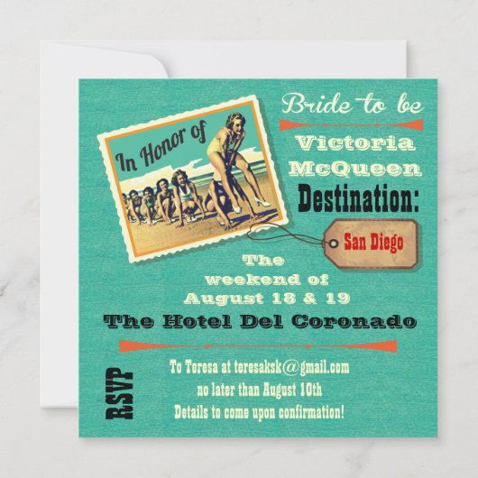 Bachelorette Weekend Party Einladung (Rückseite)