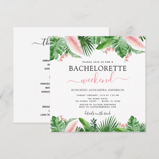 Bachelorette Weekend Party Tropische Palmen Einladung (Vorne/Hinten)