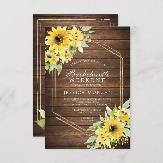 Bachelorette Weekend Rustikale Sonnenblumengrün Einladung (Vorne/Hinten)