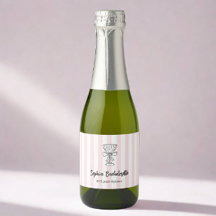 Bachelorette Weinkarte   Rosa Streifen Schaumweinetikett