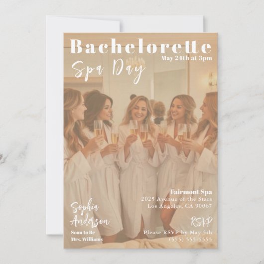 Bachelorette Wellness-Center Day Magazine Cover Einladung (Vorderseite)