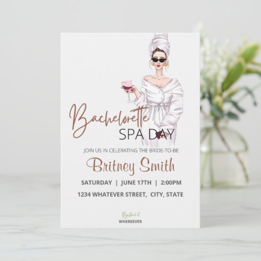 Bachelorette Wellness-Center Party Custom Einladung (Stehend Vorderseite)