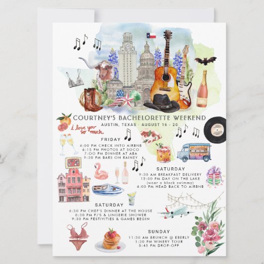 Bachelorette Wochenende | Austin, Texas Einladung (Vorderseite)